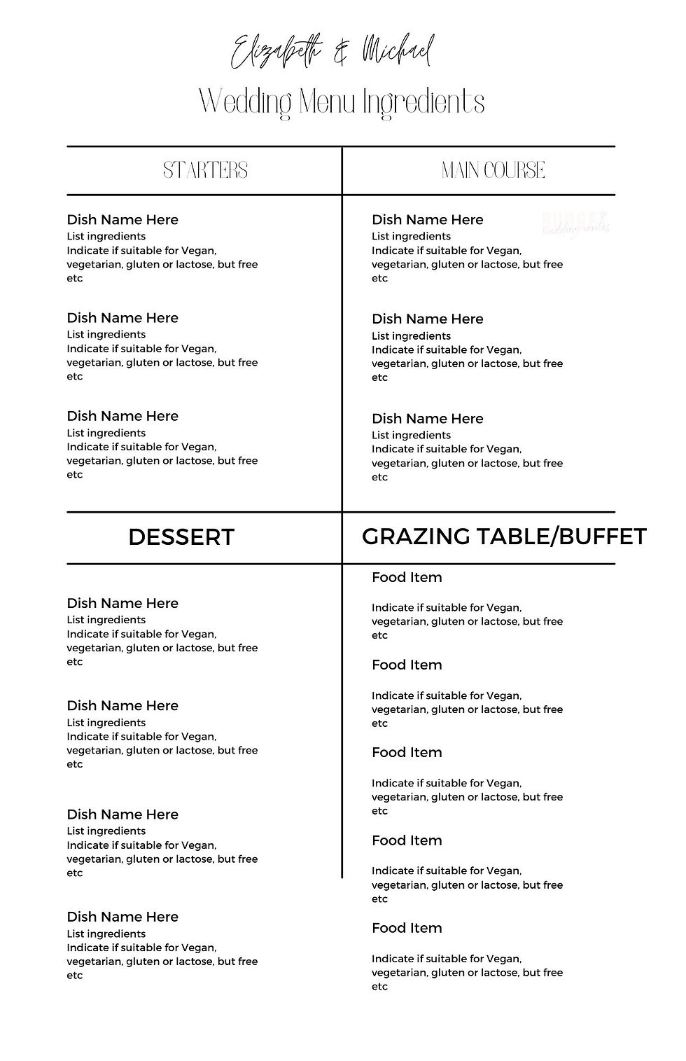 menu with ingredients template
