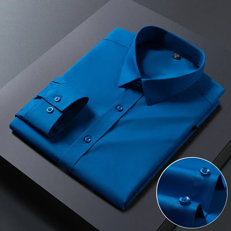 Thumbnail: Spring Autumn Men Long Sleeve Shirts Business Casual Wrinkle Resistant Solid Col