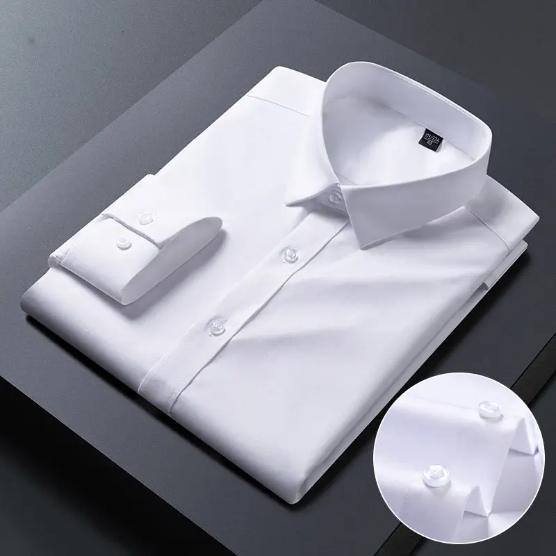 Thumbnail: Spring Autumn Men Long Sleeve Shirts Business Casual Wrinkle Resistant Solid Col