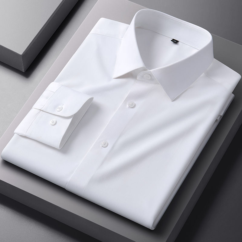 Thumbnail: Spring Autumn Men Long Sleeve Shirts Business Casual Wrinkle Resistant Solid Col