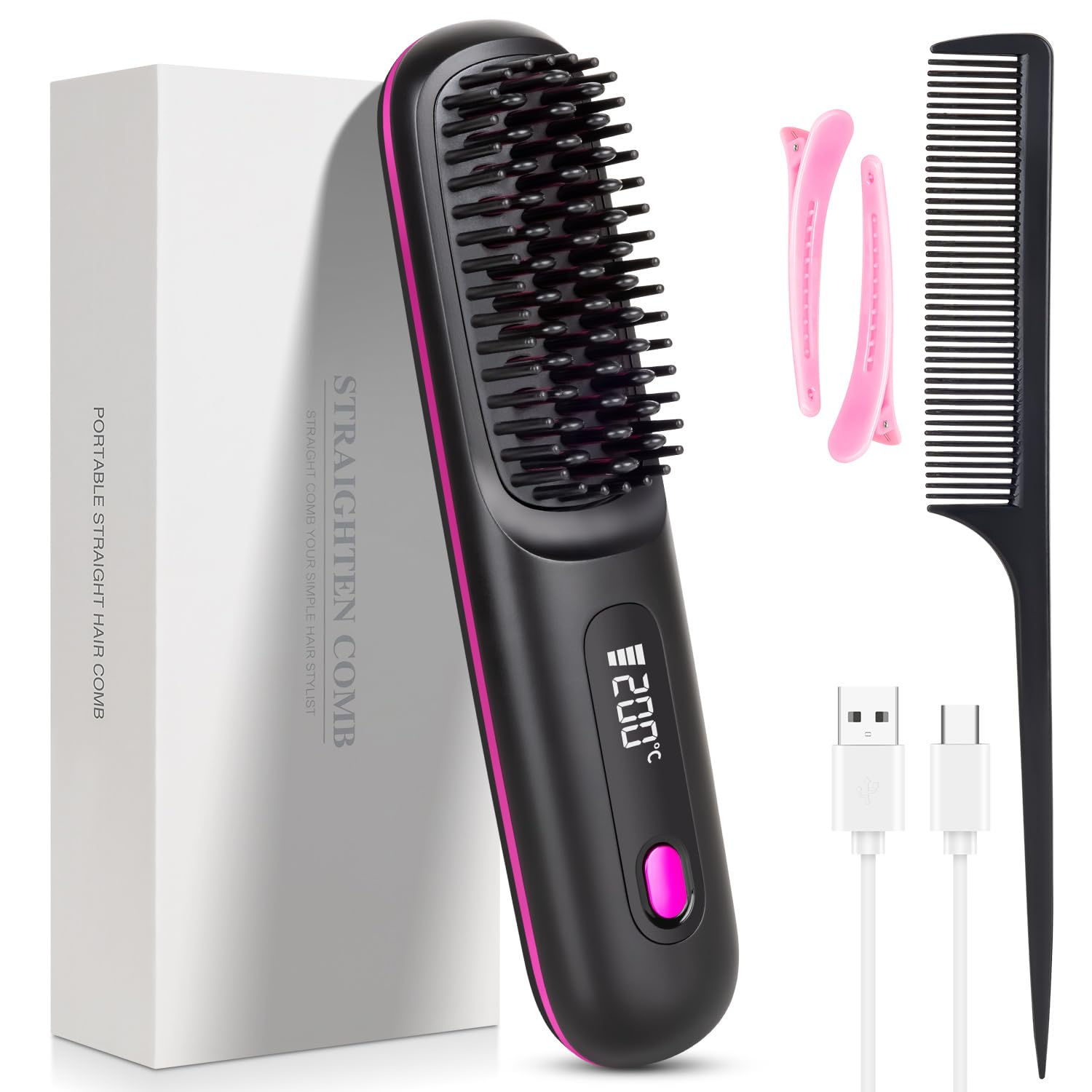 LissGo - Escova alisadora de cabelo portátil com carregamento USB