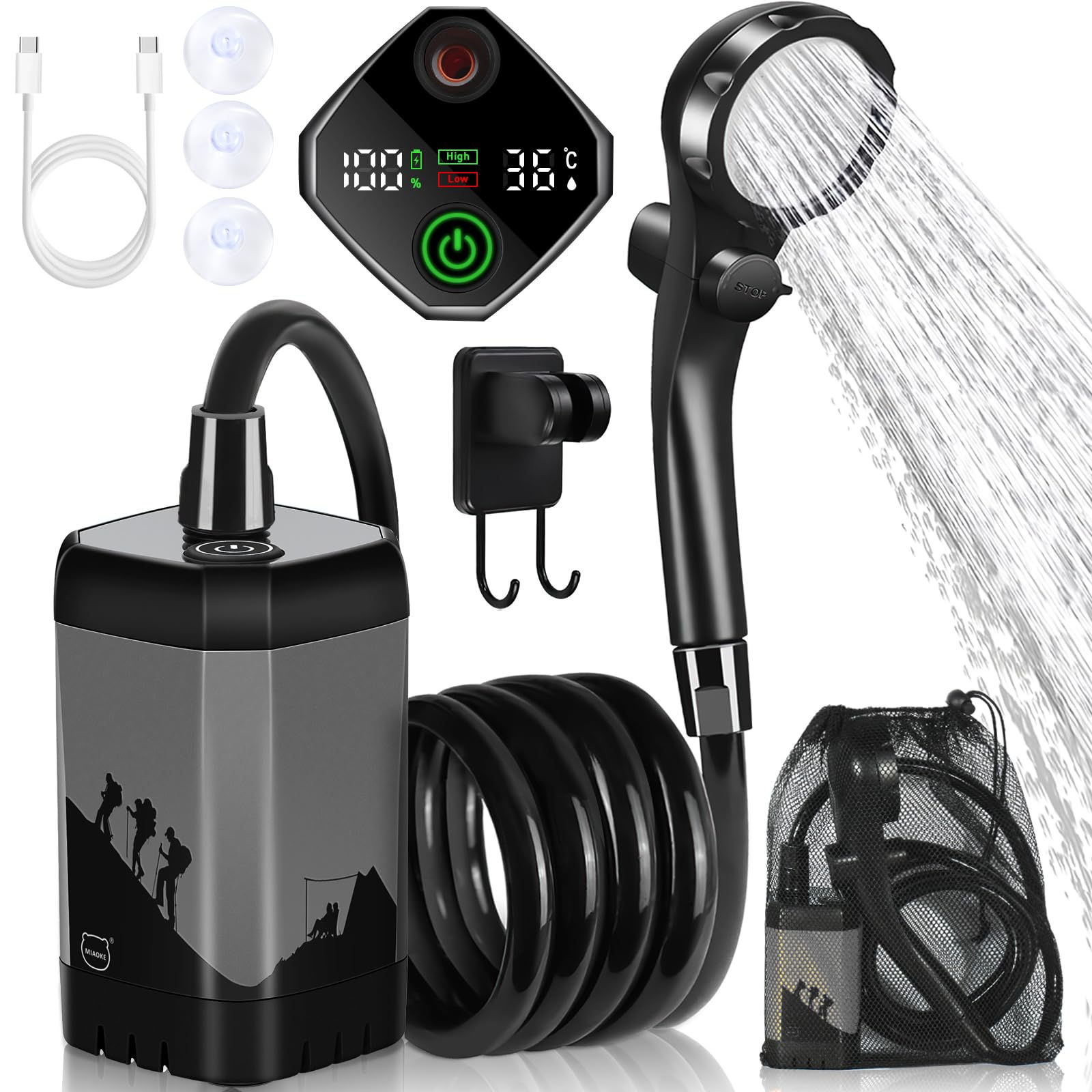 HandyHome Portable Camping Shower 7800mAh Rechargeable with Digital Display