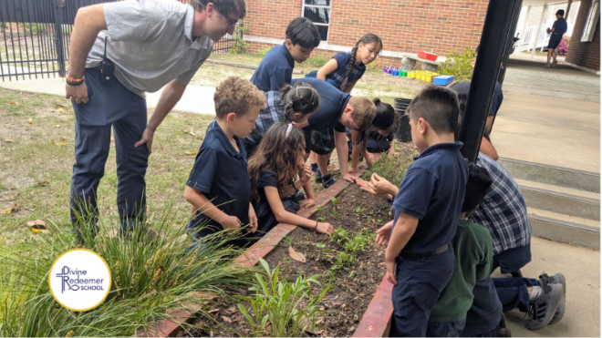 Catholic school students participating in a community service project