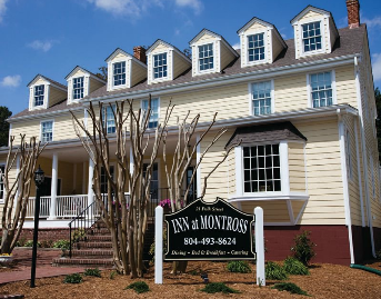 Inn at Montross building near the historic Westmoreland County courthouse, a site connected to the original 1684 ordinary established for court officials and travelers.