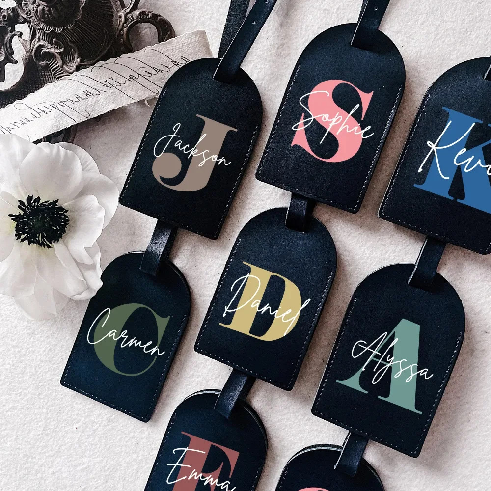 Personalised Initial With Name Monogram Luggage Tag PU Leather for Suitcase