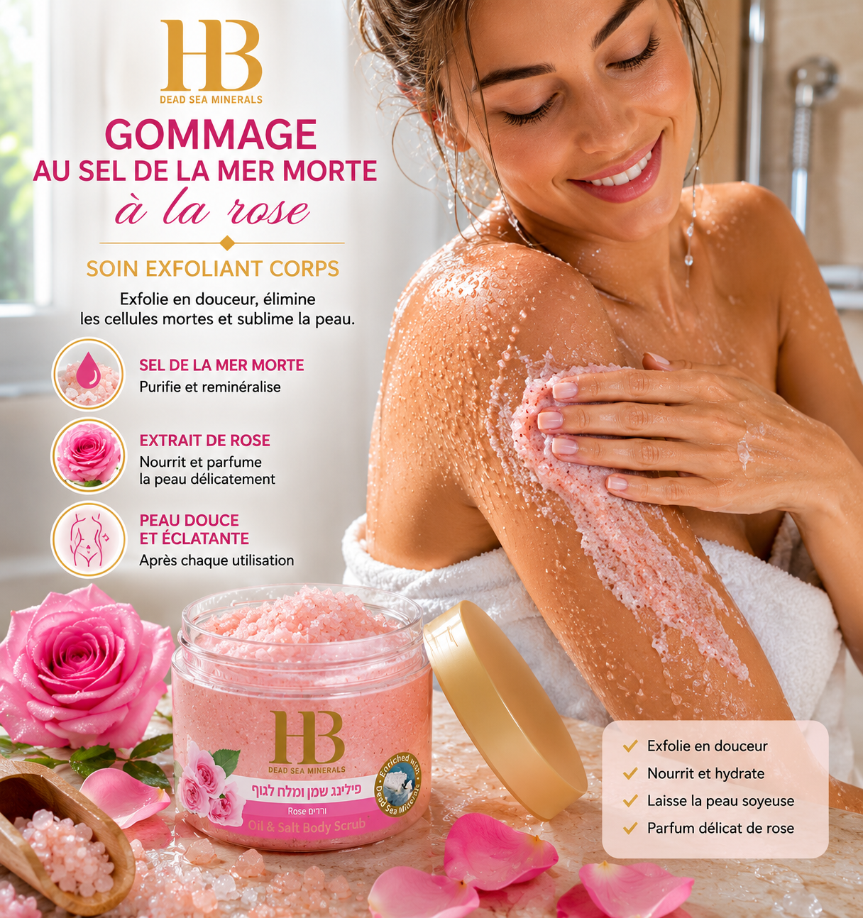Gommage aux Sels de la Mer Morte à la rose