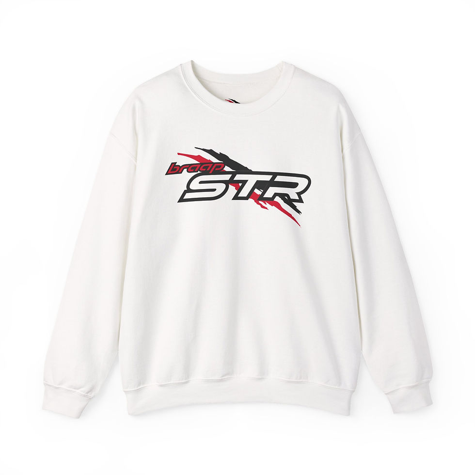 Thumbnail: White sweatshirt displaying STR logo with red and black accents, studio shot.