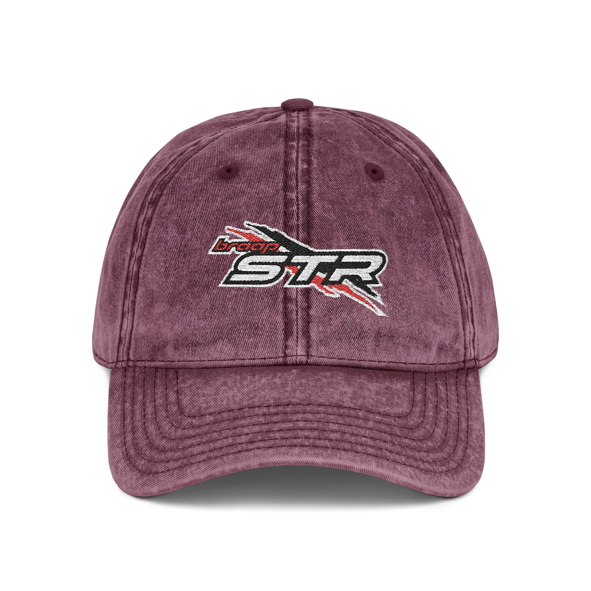 Vintage Embroidered Cap - BRAAP STR Distressed Strap Back Dad Hat with STR logo design.