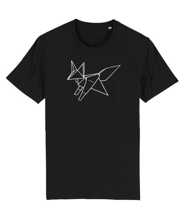 Thumbnail: Origami fox outline line art Zenvie original artwork mens short sleeve round neck T-shirt in black