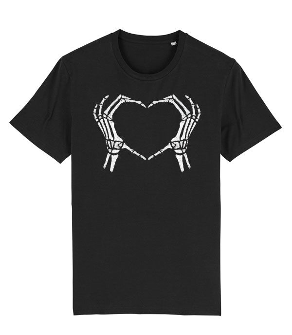 Thumbnail: skeleton bone hands making the shape of a heart black mens T-shirt