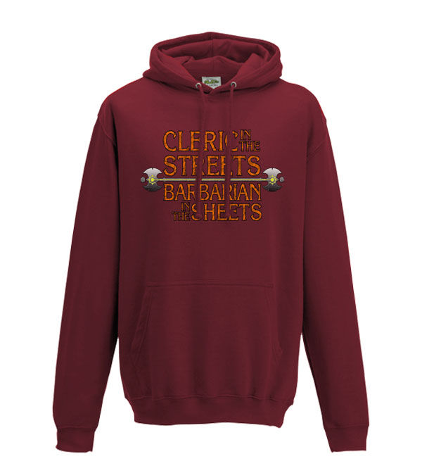 Thumbnail: cleric in the streets, barbarian in the sheets d&d dungeons and dragons funny dnd adults hoodie hooded sweatshirt red