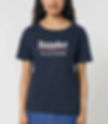 womens navy tee with election campaign style Bender for 2024 "kill all humans, you meatbags had your chance" design