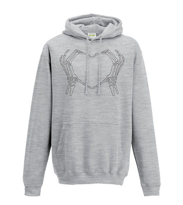 Thumbnail: skeleton bone hands making the shape of a heart light grey adults hoodie