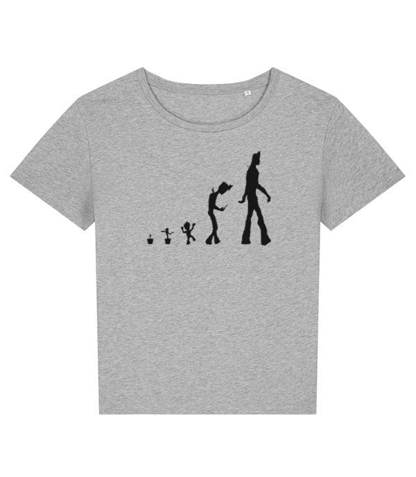 Thumbnail: evolution of groot, guardians of the galaxy funny women's T-shirt ladies tee in light grey