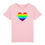 Thumbnail: a messy distressed rainbow heart on a pink kids T-shirt