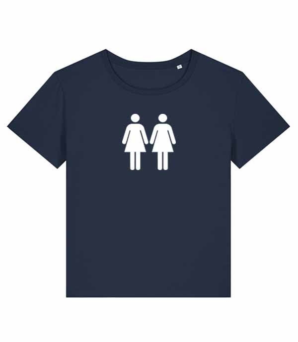 Thumbnail: Girls Love Girls 2 Female Silhouette Symbols on navy women's T-shirt