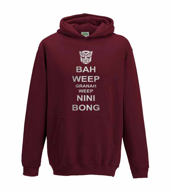 Thumbnail: Red Kid's hoodie Bah weep Granah Weep Nini Bong quote with the transformers autobots logo at the top