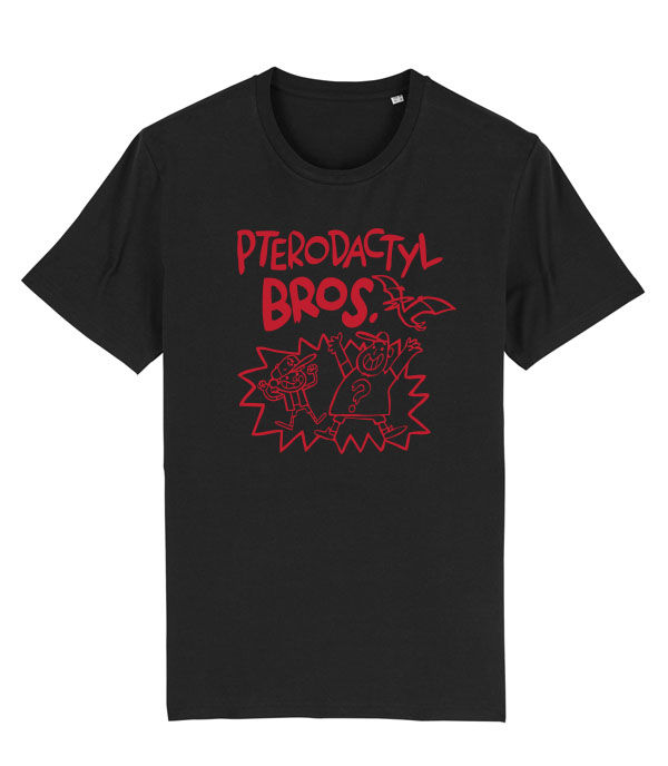 Thumbnail: Pterodactyl Bros. T-shirt design from the animated series Gravity Falls episode the land before swine on a mens black T-shirt