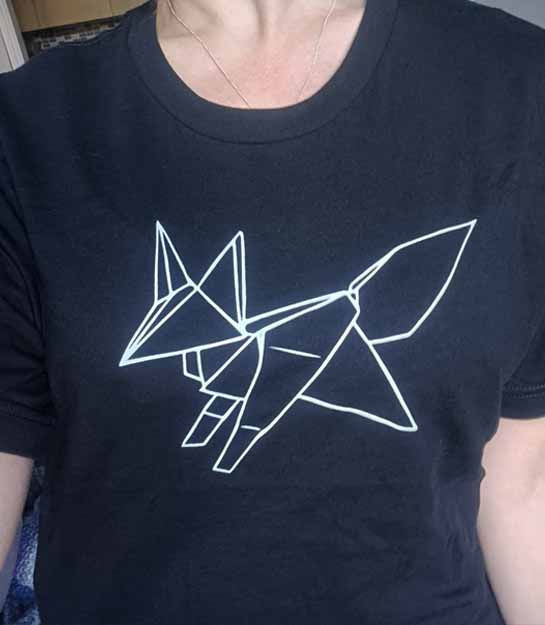 Origami fox outline line art Zenvie original artwork mens short sleeve round neck T-shirt in black