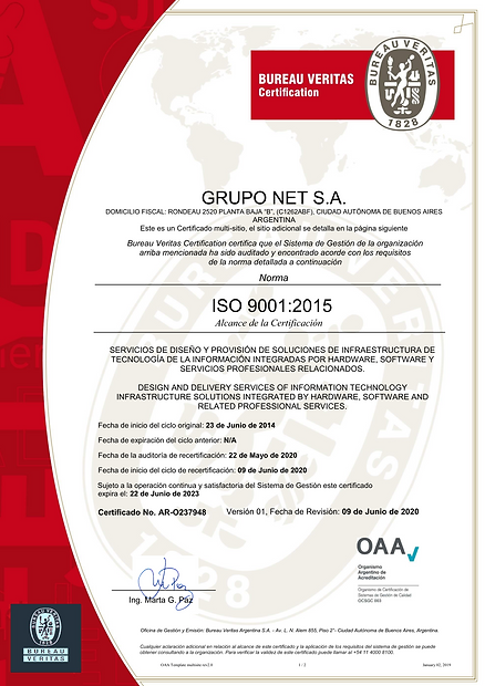 GRUPO NET SA (OAA 9001-2015) CERTIFICATE