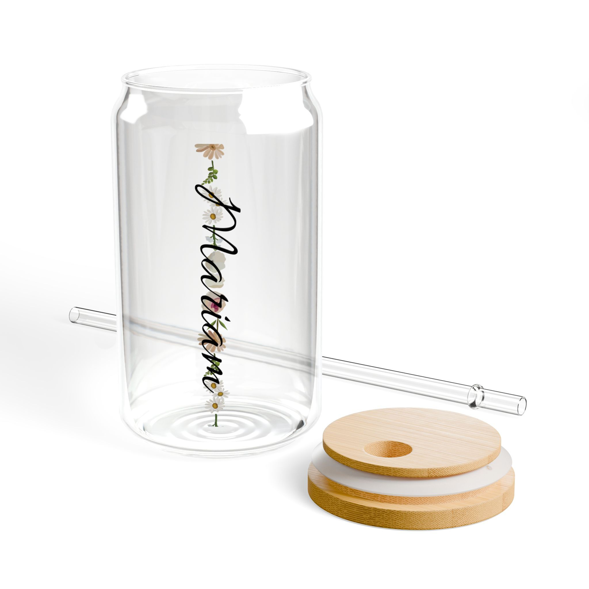 Mariam | Floral Minimalist | 16oz Glass Tumbler