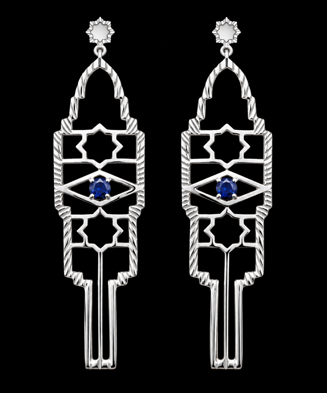 Safir Palais Earrings | Sterling Silver | Blue Sapphire