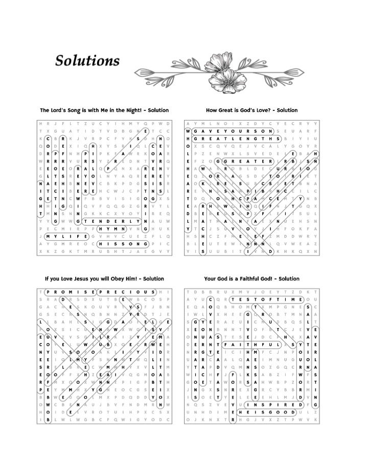 Sample Word Search Puzzle Solutions Page
