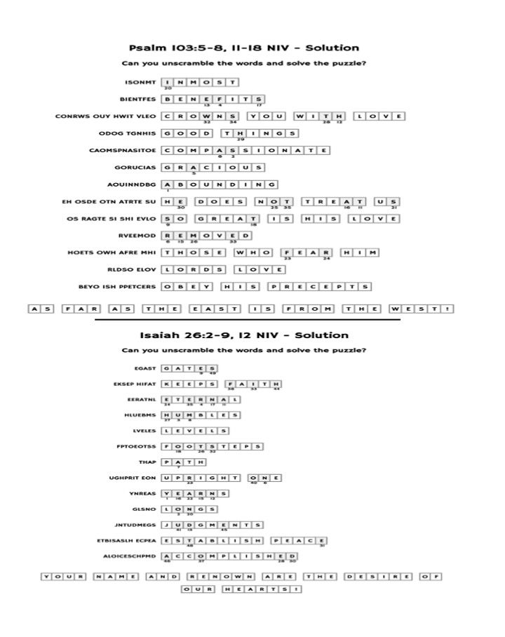 Sample Double Puzzle Solutions Page