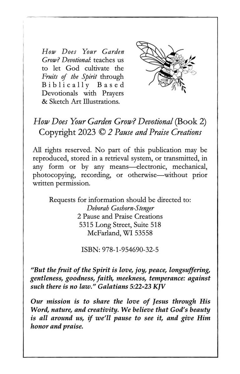 2 Pause and Praise Creation's Mission Statement & Copyright Page