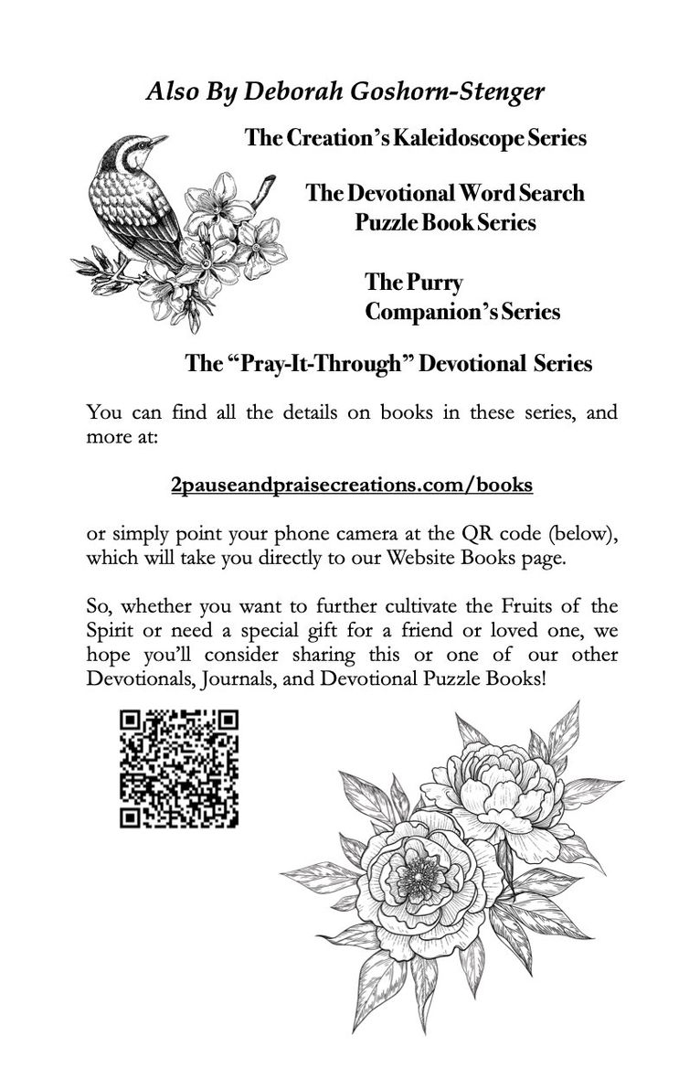 Information on additional product offerings by 2 Pause and Praise Creations.