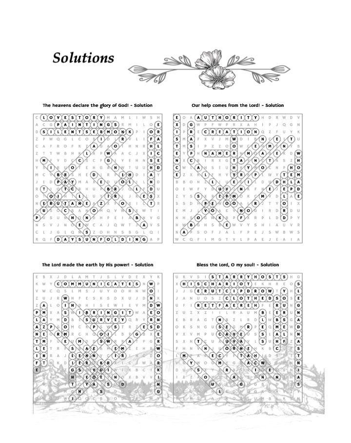 Sample Word Search Solutions page
