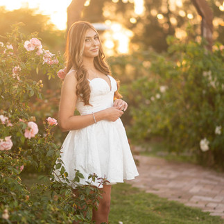 Senior portrait session at a flower farm in Sheridan, California with seasonal flowers, a greenhouse, arches, and warm sunset light.
