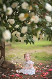 Sacramento baby photographer capturing a one year milestone session at a botanical garden with blooming flowers, toddler girls in soft dresses, candid sibling moments, and natural family portraits in a lush outdoor setting.
