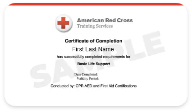 American Red Cross certificate: First Last Name completed Basic Life Support training.