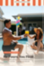 Cabana boy pouring mimosas poolside at a bachelorette party — he pours, you float