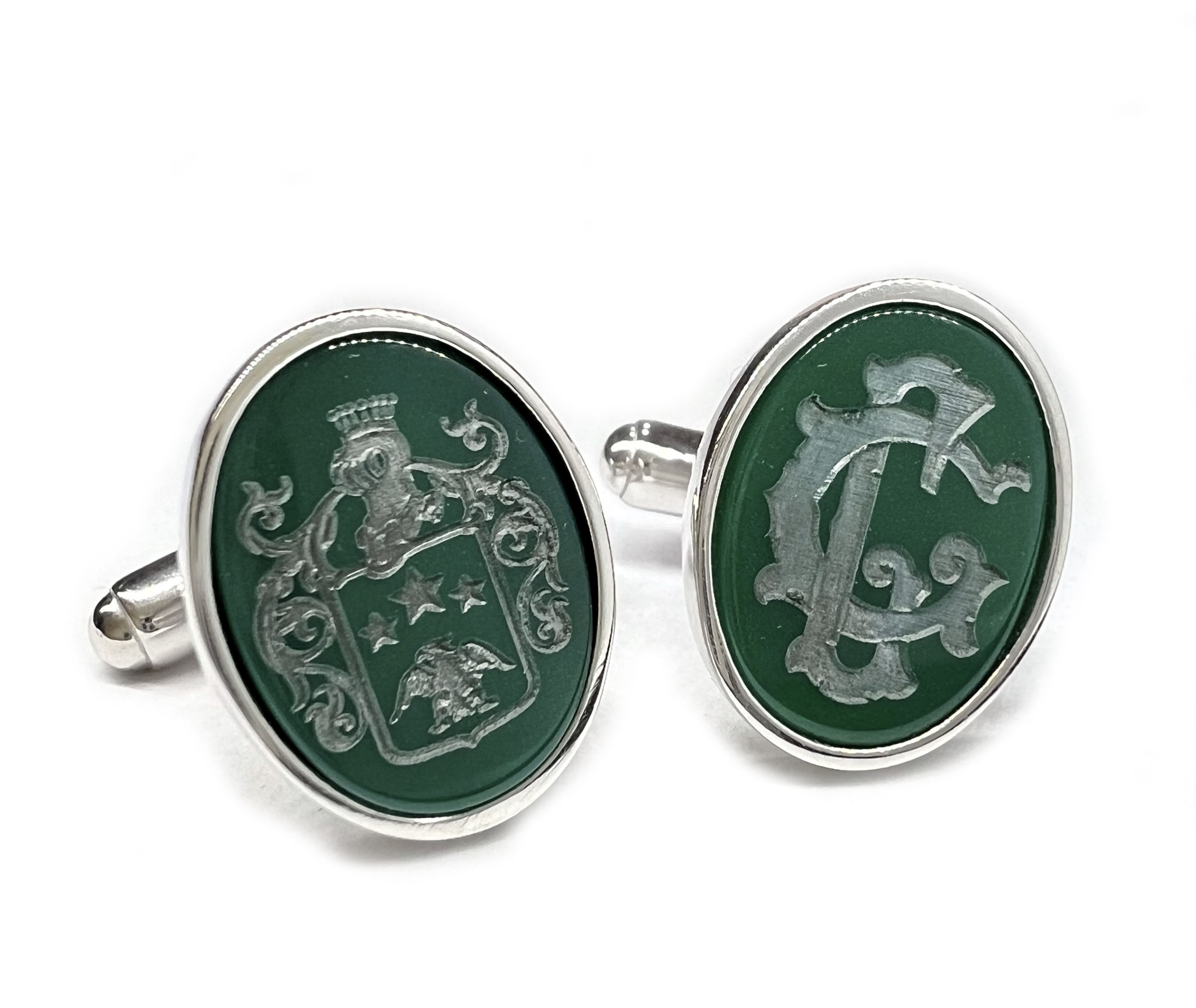 Gemelli in argento 925 e agata incisa