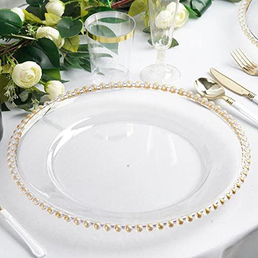 Thumbnail: Gold Beaded Clear Charger Plates