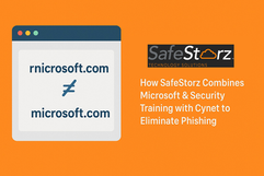 microsoft phishing graphic with safestorz logo