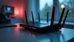 Eye-level view of a home router with multiple connected devices