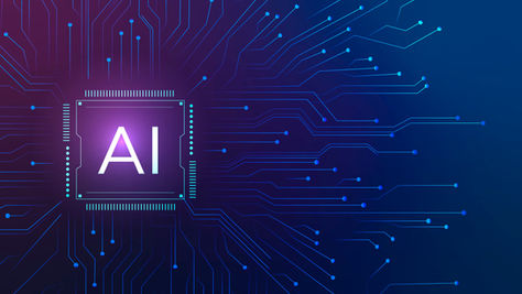 circuit board with AI microchip layered on top