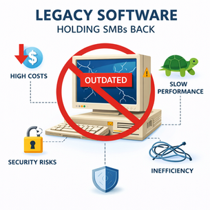 graphic showing aspects of legacy software the hurt businesses