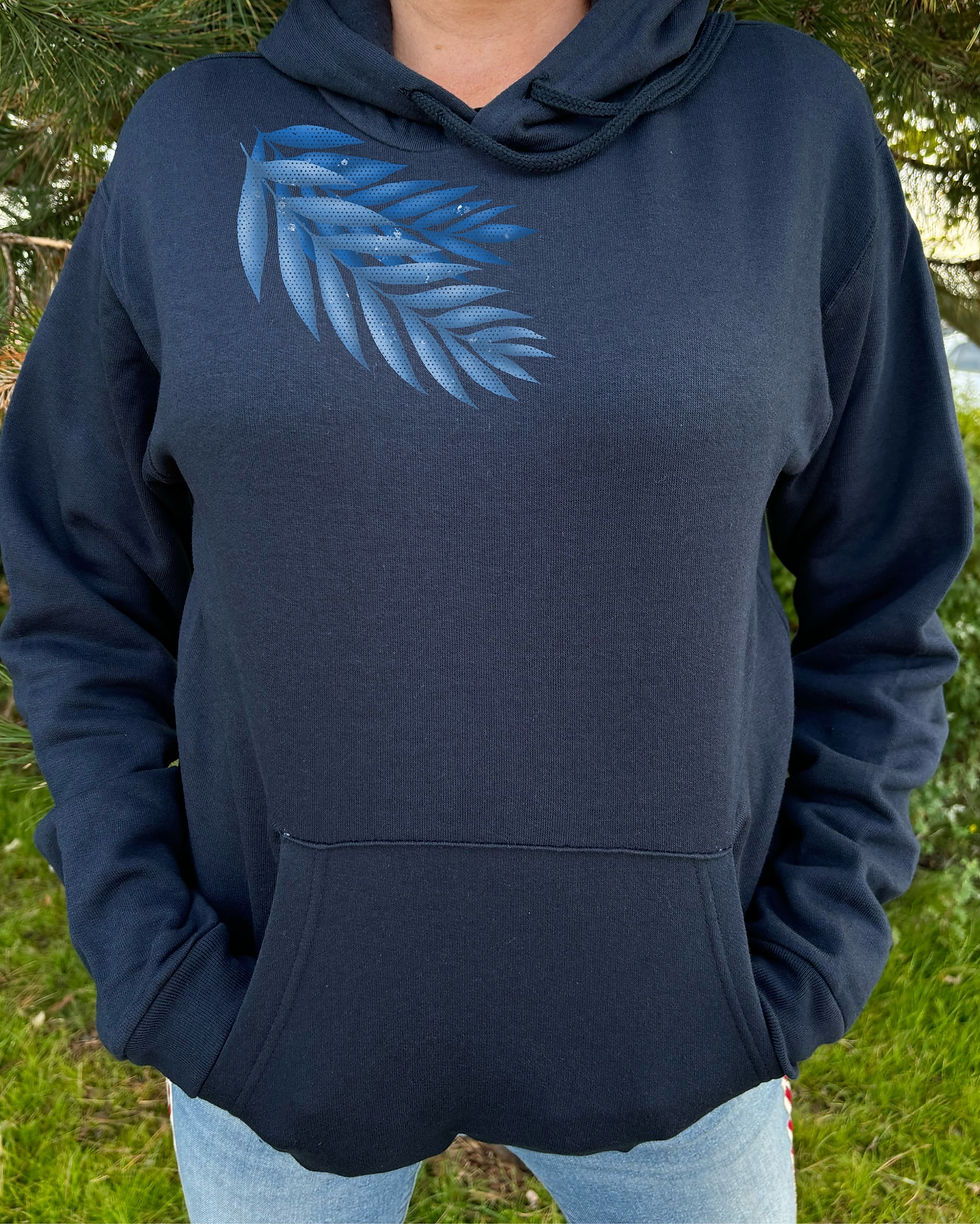 Hoodie / Kapuzenpullover mit Fleece Blätter in Dark Navy