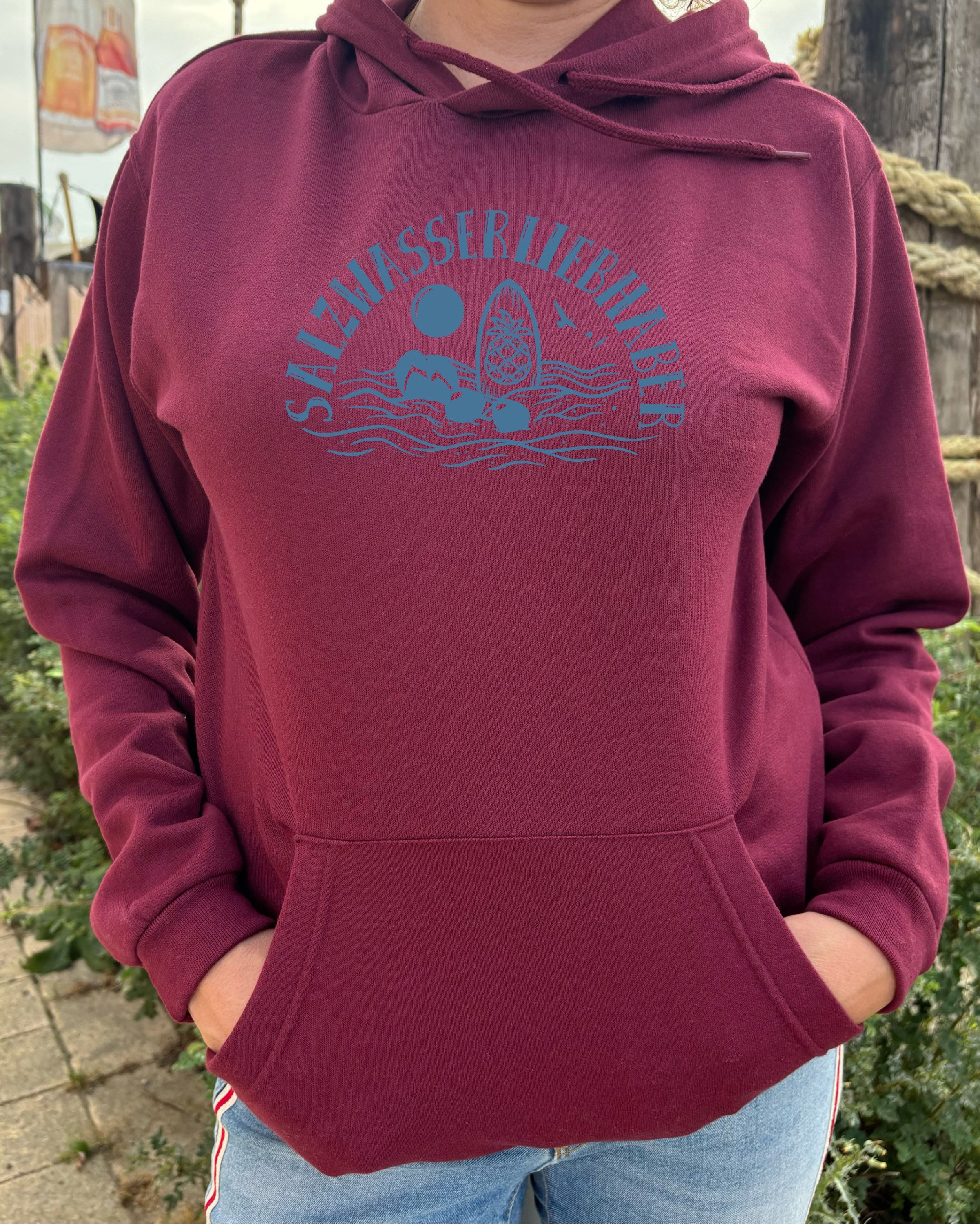Hoodie / Kapuzenpullover mit Fleece Salzwasserliebhaber in Burgundy