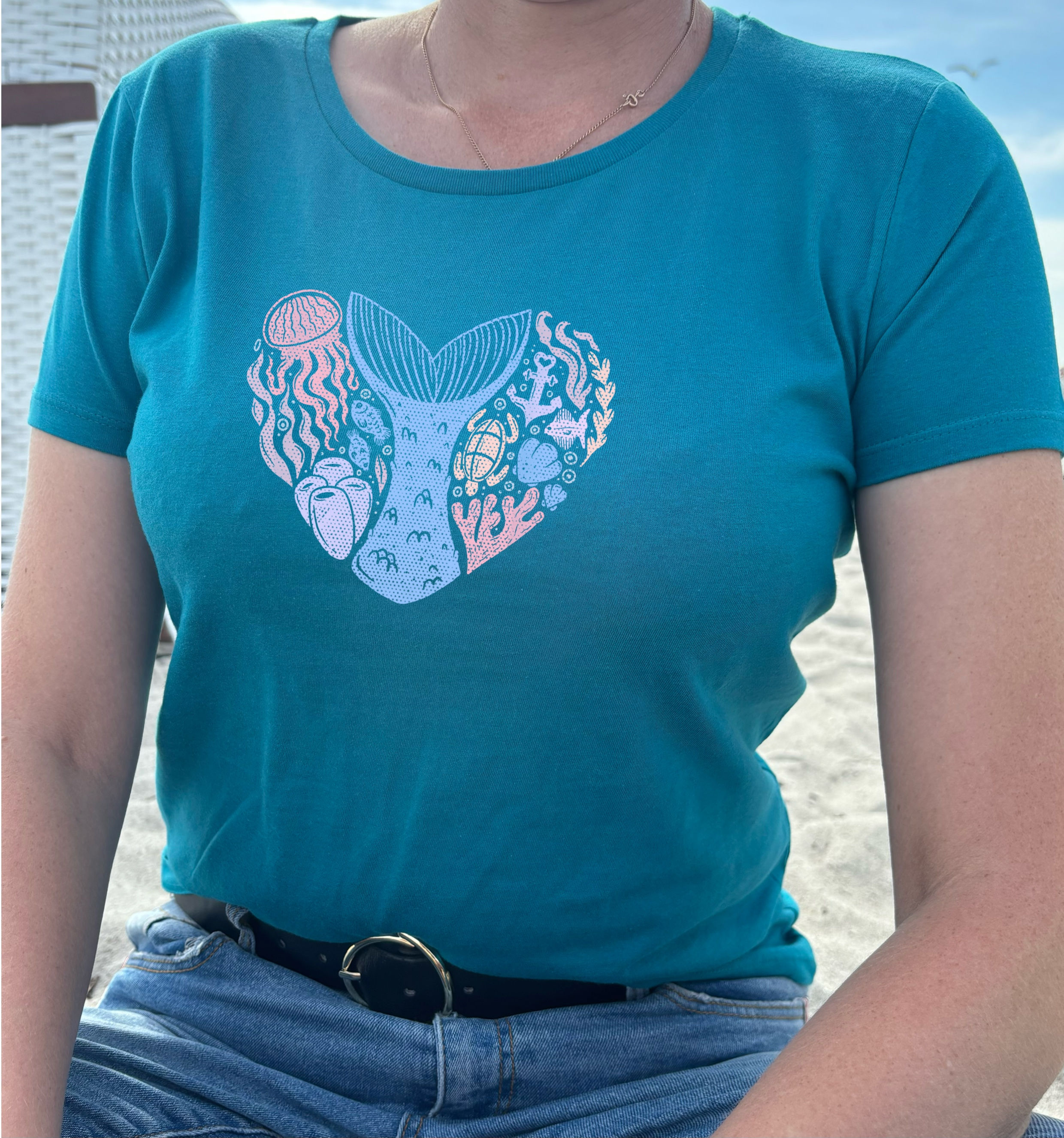 Damen T-Shirt Meerjungfrauflosse in Teal