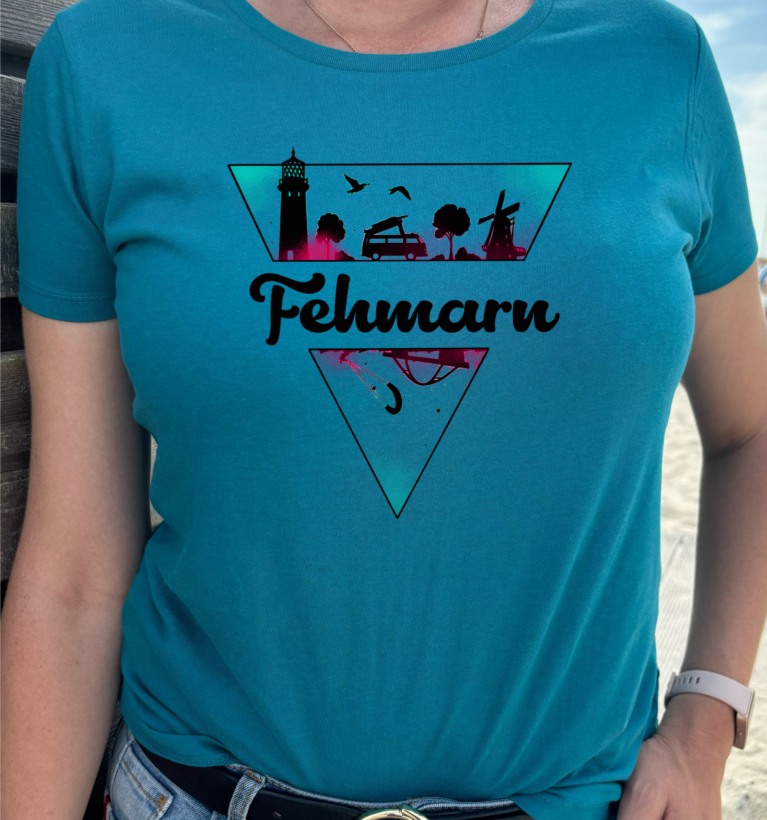 Damen T-Shirt Fehmarn Vibes in Teal