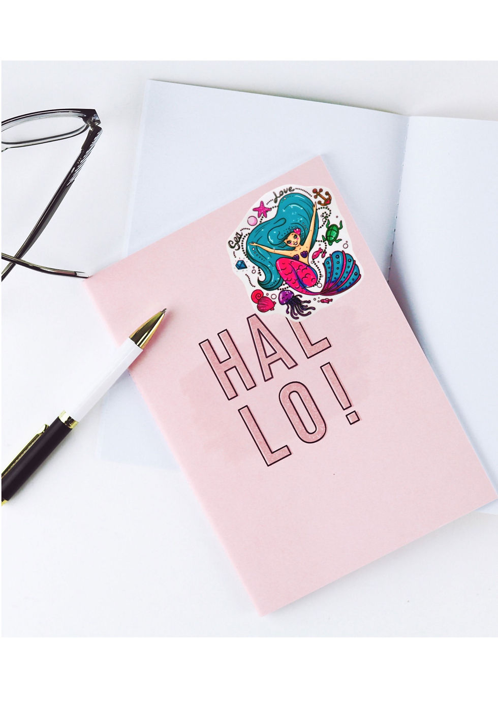 Miniaturbild: Vinyl-Aufkleber Schrift Sea Love Meerjungfrau Qualle Muscheln Seestern Anker Türkis Pink  Handgefertigt Wetterbeständig