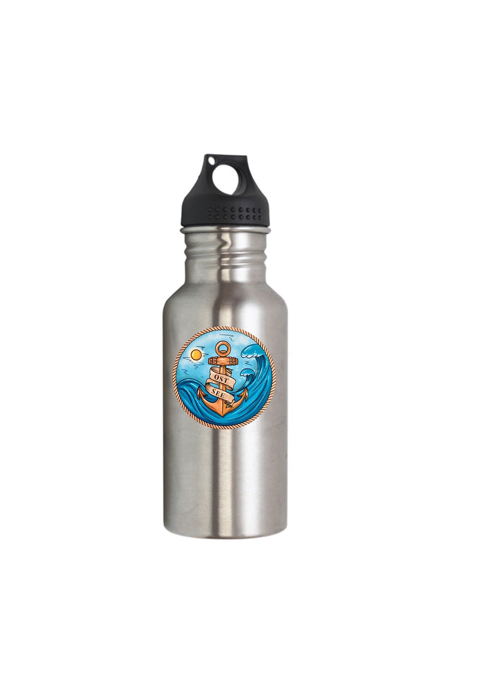 Miniaturbild: Ostsee Anker Handgefertigter und Wetterbeständiger Vinyl-Aufkleber auf der Wasserflasche