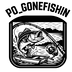Po_gonefishin logo featuring a largemouth bass, fishing rod and jon boat representing Georgia bass fishing.