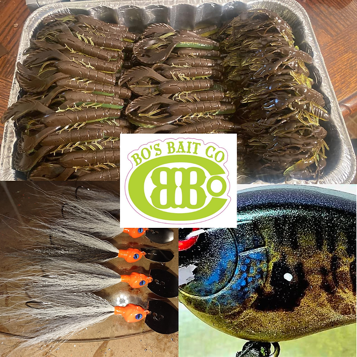 Custom soft plastics, unique lizard baits, bladed swim jigs, and custom painted hard baits from Bo's Bait Co. tackle maker