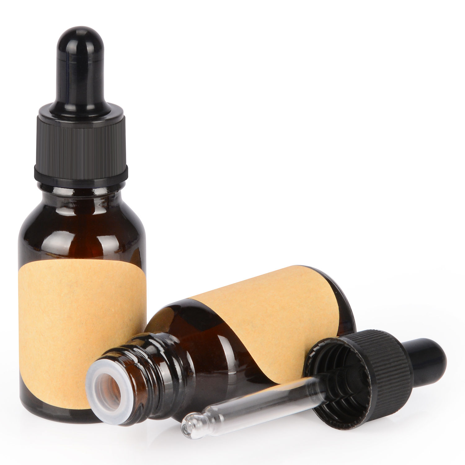 15 mL Amber Dropper Bottle, Glass Dropper w/ Inner Plug and Label